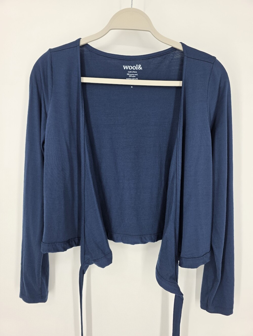 Wool& Merino Blend Blue Wrap Top, Sz M - Picture 3 of 11